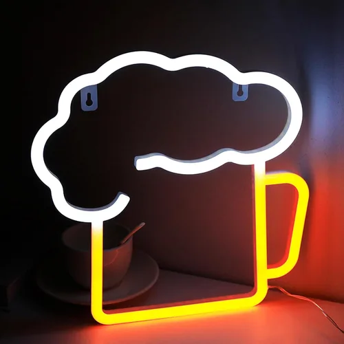 Vista 6 de Letrero de neón para decoración de pared, estético, amarillo, para dormitorio, USB/3-AA, funciona con pilas, luz nocturna para decoración de luz