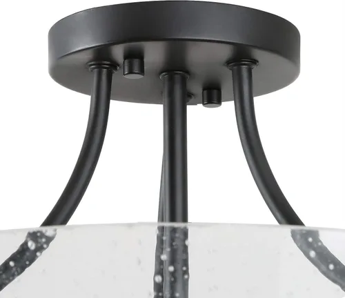 Vista 8 de KSANA Moderna lámpara de techo semiempotrada con vidrio sembrado para dormitorio, cocina, pasillo, entrada, cuarto de servicio y baño, color negro