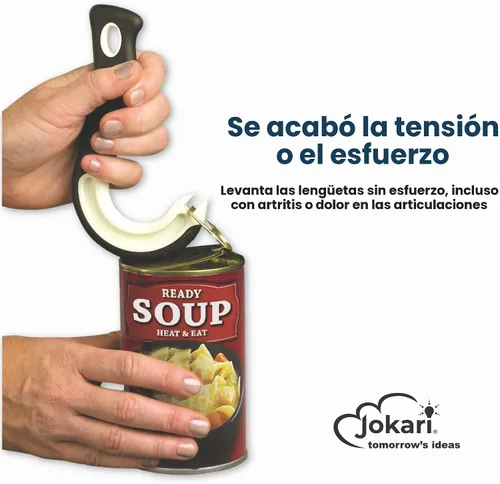 Vista 2 de Jokari Abrelatas de anillo para latas de soda y alimentos, ayuda para artritis con agarre antideslizante para personas mayores, niños y protección