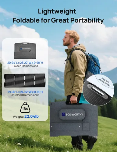 Vista 8 de ECO-WORTHY Panel solar portátil de 200 W para estaciones de energía, IP65 impermeable y ligero con soporte ajustable, panel solar plegable de alta