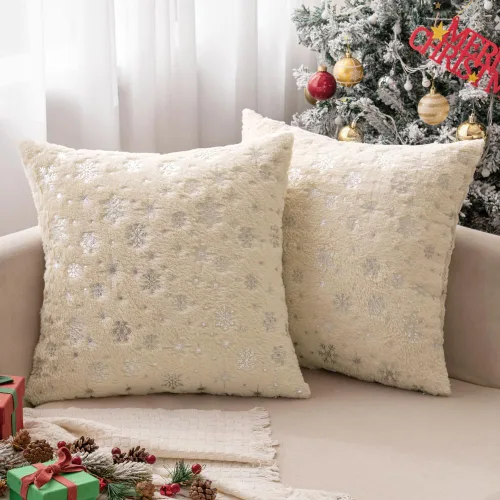 Vista 21 de MIULEE - Juego de 2 fundas de cojín decorativas de Navidad, hechas de piel sintética suave con copos de nieve plateados y brillantina, para Verde