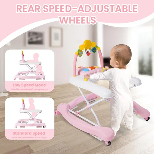 Vista 4 de Boyro Baby Andador de bebé 5-en-1, andadores de bebé para niños y niñas de 6 a 12 meses, andador de actividad plegable, andador para bebés y niños