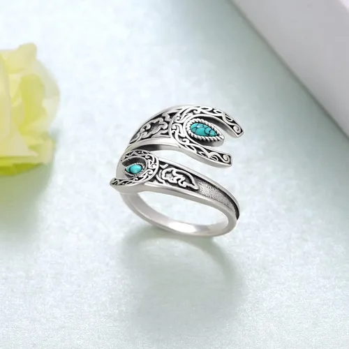Vista 3 de Anillo de turquesa 925 de plata de ley y turquesa para pulgar, joyería occidental para mujer