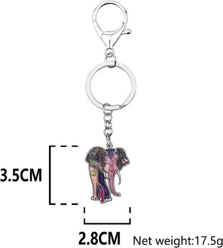 Vista 6 de BAMAY Llaveros de elefante africano de aleación esmaltada, animales de la selva, monedero, llaveros para regalos para mujeres y niñas