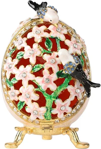 Vista 7 de Cajas de joyería con forma de huevo de Pascua azul con bisagras con diamantes de imitación en forma de amor, esmalte de regalo para mujeres