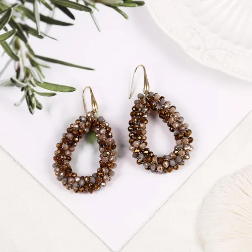 Vista 4 de Aretes colgantes de aro con cuentas coloridas para mujer, estilo bohemio, verano, playa, lágrima, aretes de gota de moda, regalos de joyería
