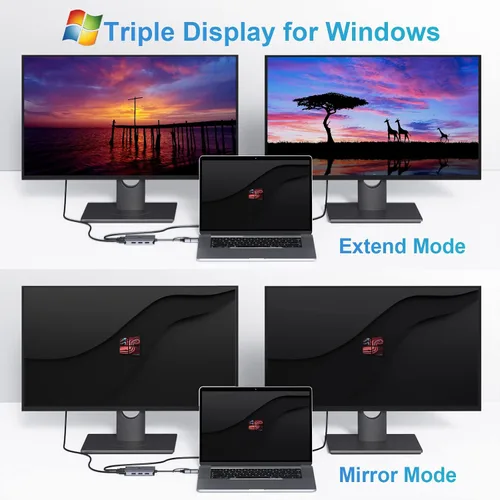 Vista 6 de LIONWEI Estación de acoplamiento USB 3.0 a Dual HDMI para Windows y macOS, Adaptador USB C Divisor de 2 Monitores para MacBook