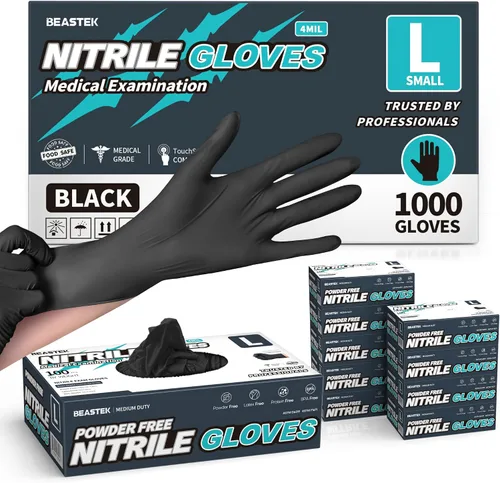 Vista 13 de Beastek Nitrile+™ 4 Mil Disposable Exam Gloves, Latex & Powder-Free Medical Food Safe Glove for Cooking Cleaning, Black 100Ct