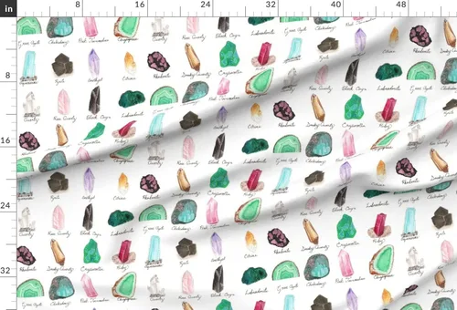 Vista 2 de Spoonflower Tela: cristales de piedra mineral de acuarela, piedras preciosas de la edad impresas en tela de gasa, cuarto de gordo, costura de moda