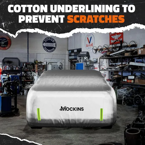 Vista 9 de Mockins - Funda para automóvil de poliéster plateado 190T, para todo tipo de clima, transpirable e impermeable, protegerá tu vehículo contra