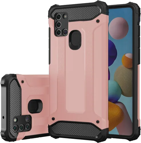 Vista 5 de Asuwish - Carcasa compatible con Samsung Galaxy A21S y protector de pantalla de vidrio templado para celdas, accesorios resistentes de doble capa