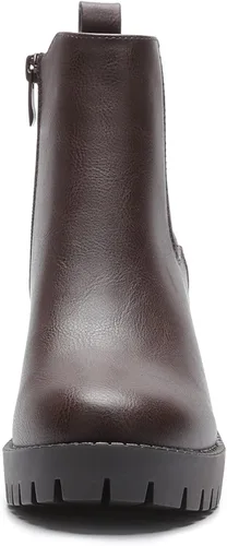 Vista 7 de EETTARO Botas de tobillo de tacón grueso para mujer, suela elástica, botas Chelsea con punta redonda para mujer