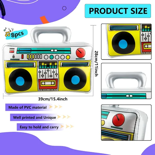 Vista 2 de 8 unidades de 16.5 pulgadas Boombox inflable grande inflable Boom Box novedad radio Boombox inflable para 80s 90s Radio Hip Hop suministros de fiesta