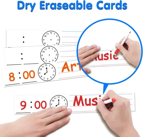Vista 6 de Calendario diario de bolsillo – 13 + 1 bolsillos para niños con 18 tarjetas reutilizables de borrado en seco y 2 ganchos sobre la puerta para aula