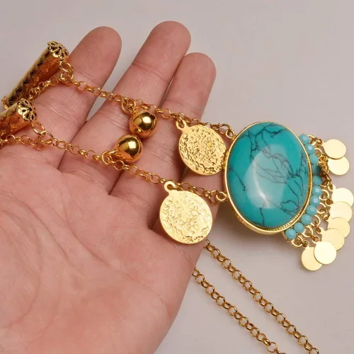 Vista 4 de Moneda de lira turca hecha a mano de 19.7 in de longitud nuevos collares para mujeresniñas joyería árabe tradicional nación Turquía regalos iraquíes