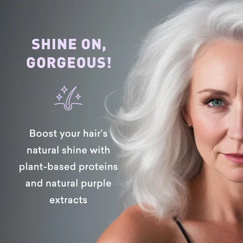 Vista 8 de Just Nutritive Acondicionador morado para cabello rubio, gris, blanco, plateado y decolorado, elimina el cobrizo, aumenta el brillo, repara