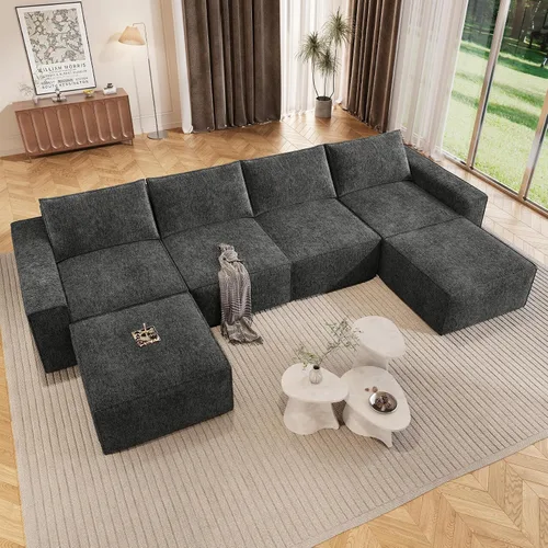 Vista 16 de Vesgantti Sofá Seccional Modular de 114" Sin Estructura, Moderno Sofá de 3 Plazas con Otomana y Asiento Profundo, Sofás de Nube Convertibles