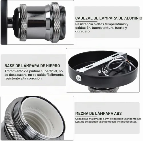 Vista 3 de Soporte de caja de salida de una pieza E26 E27 Base de porcelana Soporte de lámpara de iluminación con parte superior con cable para cocina Negro