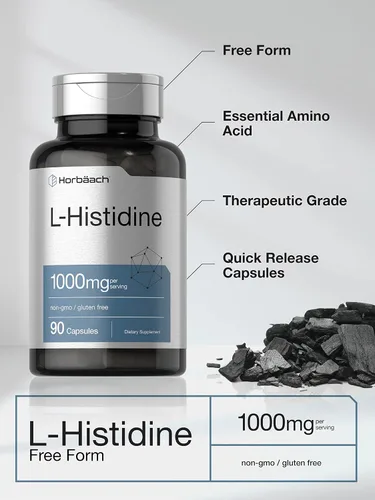 Vista 3 de Horbäach L-Histidina 1000mg 90 Cápsulas Grado farmacéutico Sin OMG y sin gluten