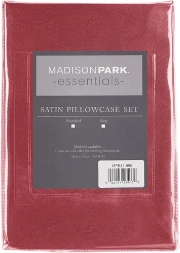 Vista 306 de Madison Park Essentials - Juego de sábanas de satén de lujo y sedoso con brillo natural, bolsillo elástico de 14 pulgadas para colchones de hasta 16
