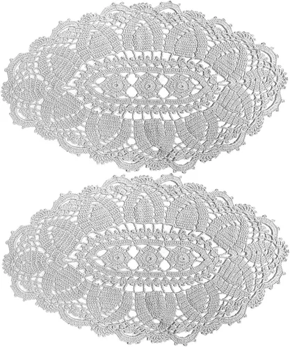 Vista 21 de SUNONE11HKA Mantel individual ovalado de encaje de ganchillo de 21 pulgadas de largo, mantel individual lavable para jarrón de cocina (negro, 1)