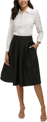 Vista 7 de Blusa estilo vintage con manga larga de encaje elástico con cuello de botón para mujer