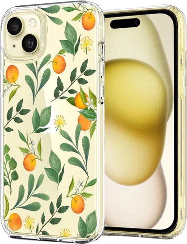 Vista 19 de Unov for iPhone 15 Case, Clear with Design, Slim Fit Good Grip, Embossed Phone Case, Shockproof Protective Cover, Raised Camera Protection, Soft