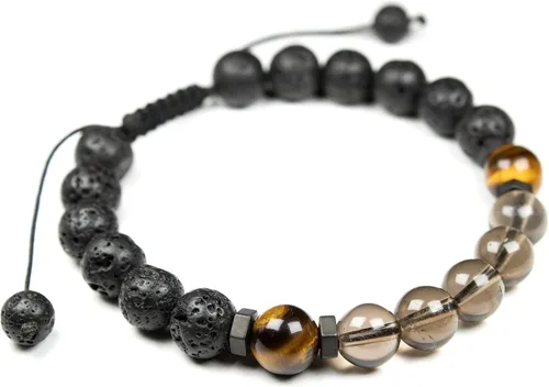 Vista 2 de Pulsera de cuarzo ahumado natural con ojo de tigre y lava, pulsera difusora de aceite esencial, para hombres y mujeres, alivio del estrés