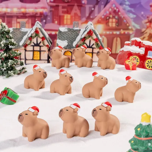 Vista 5 de 60 figuras de Capybara de Navidad, mini animales de resina para decoración de Navidad, aldea de Santa, rellenos de cajas de regalo, recuerdos