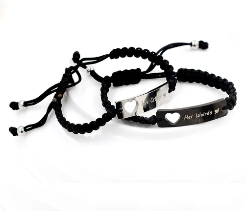 Vista 8 de 1 par de pulseras trenzadas Hademade para parejas, pulseras para hombres y mujeres grabadas con "I Love You 3000, God Gave Me You, His Crazy Her
