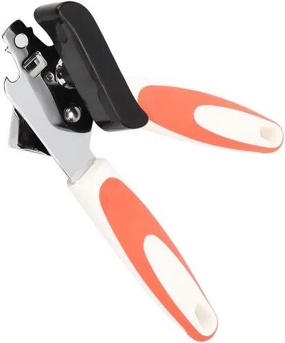 Vista 7 de Fdit Abrelatas multifunción naranja y negro, de acero inoxidable, manual de seguridad, abrelatas de lata, de mano, prácticos, utensilios de cocina