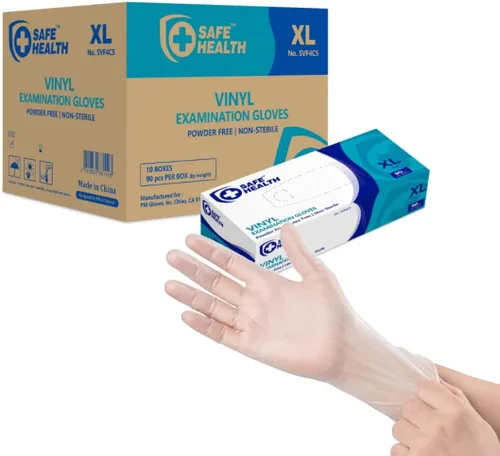Vista 7 de Safe Health Vinyl Exam Disposable Gloves, Free of Latex & Powder, Clear, 3.5 Mil, Medical Grade