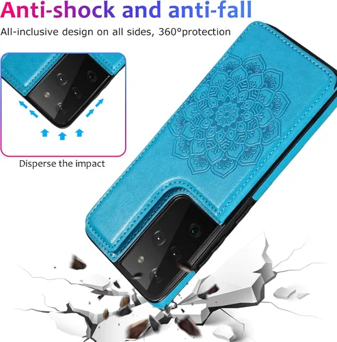 Vista 6 de Asuwish Funda compatible con Samsung Galaxy S21 Ultra Glaxay S21ultra 5G y protector de pantalla de vidrio templado, ranura para tarjetero, función