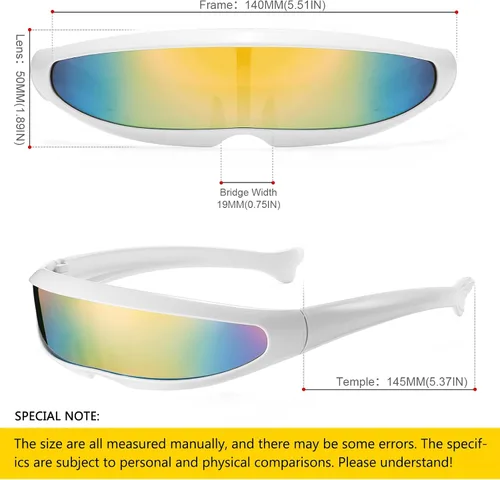 Vista 2 de SHEEN KELLY Futuristic Narrow Cyclops Mirrored Sunglasses For Men Women Cosplay Adult Rave Party Glasses Wrap