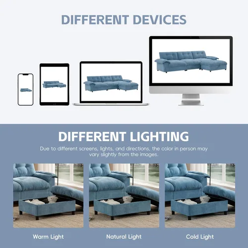 Vista 51 de Sofá modular moderno en forma de U de 115 pulgadas, juego de sofás tapizados grandes con asiento de almacenamiento, sofá cama convertible con diván