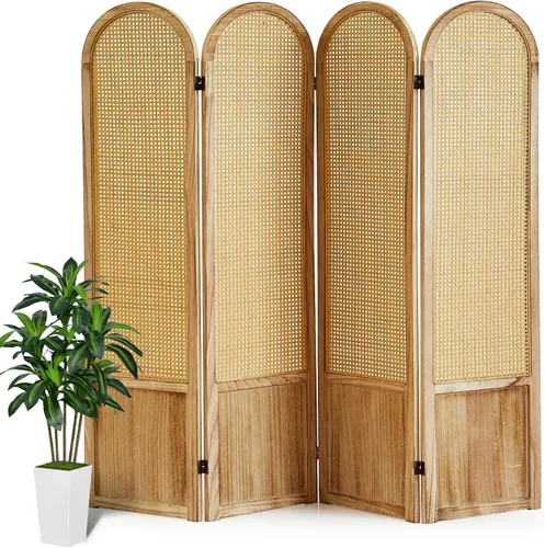 Vista 9 de 3 Panel Rattan Room Divider, Arched Room Divider Screen, Black