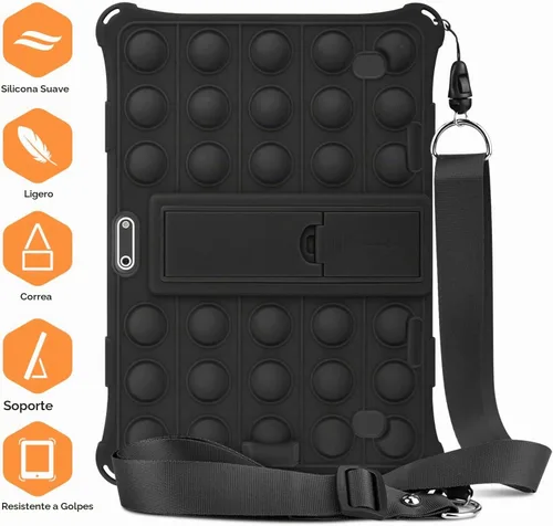 Vista 7 de DETUOSI - Funda de silicona para tablet de 10,1 pulgadas, multiángulo, color negro with Shoulder Strap and Stylus Pen, Adjustable Stand, Built-in