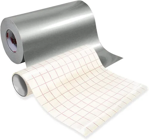 Vista 3 de ORACAL 651 Vinilo adhesivo metálico plateado brillante para manualidades, 12 pulgadas x 6 pies, incluye rollo de papel de transferencia transparente