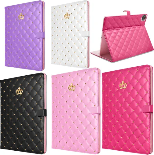 Vista 7 de Crown - Funda para iPad Air/iPad Pro de 11 pulgadas, piel sintética de diamante con apagado automático y encendido (rosa)