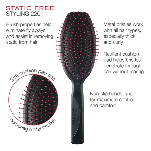 Vista 3 de Cepillo para cabello Cricket Static Free Cushion Styling 220 - Suavizado, desenredado y peinado sin encresparse - Cerdas metálicas antiestáticas