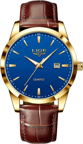 Vista 10 de LIGE Relojes para hombre impermeable analógico vestido vintage cronógrafo analógico casual cuero acero inoxidable movimiento de cuarzo único retro