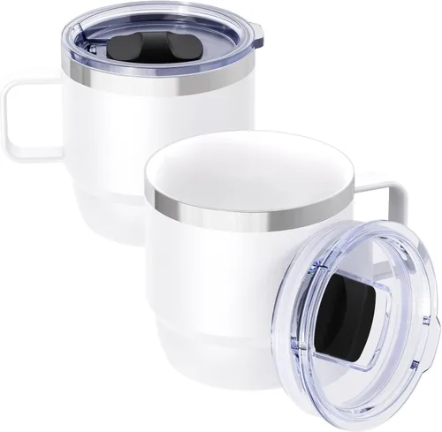 Vista 14 de Taza de café pequeña de 8 onzas con tapa deslizante magnética y asa, acero inoxidable 18/8 con forro de cerámica, doble pared aislada al vacío
