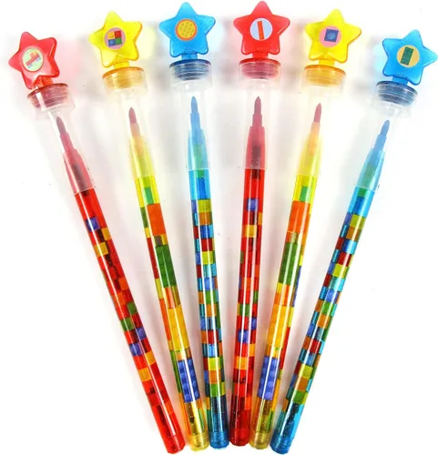 Vista 8 de TINYMILLS 24 piezas de bloques de color ladrillo 2 en 1 apilables crayón apilable con tapa de sello extra, recuerdos de fiesta para niños, rellenos