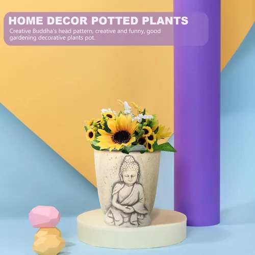 Vista 2 de Cabilock Decoración para el hogar Jardinera de Buda Maceta de Buda Hidropónico Plantas Jarrón Plantas de Cemento Cara