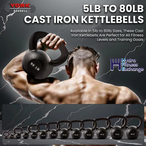 Vista 4 de Kettlebell Weights – 5lb to 80lb Cast Iron Kettlebells with Matte Black Finish – Full Body Strength Training & CrossFit Conditioning – Ideal for