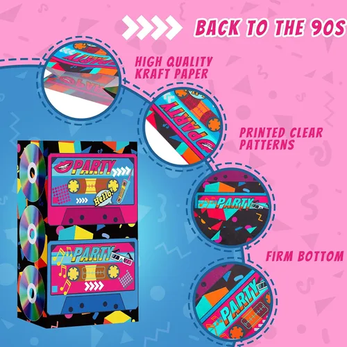 Vista 3 de Zonon 24 bolsas de regalo de radio retro de los años 90, bolsas de regalo temáticas de hip hop, para cumpleaños de los años 90, suministros de dulces