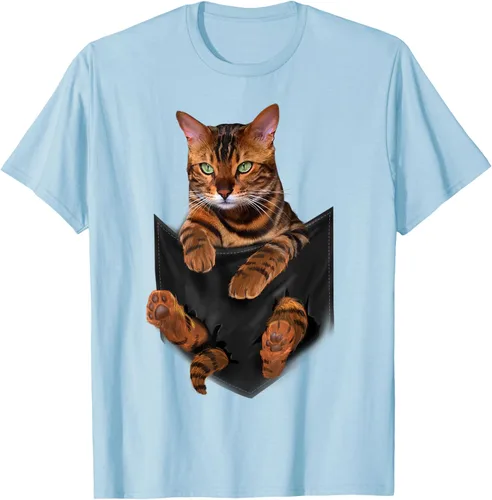 Vista 102 de Camiseta de bolsillo con estampado de tigre y gato Negro