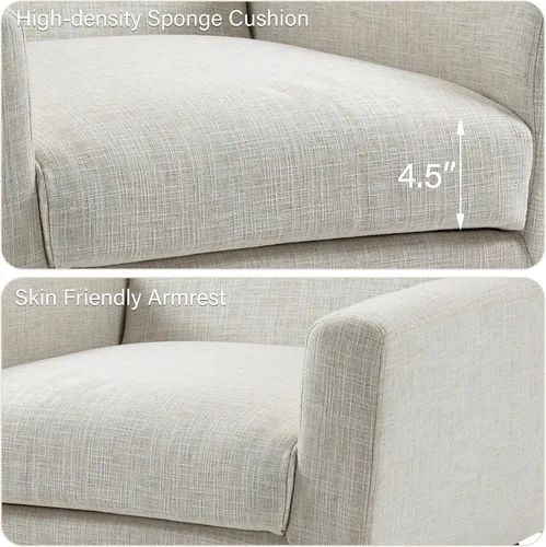 Vista 4 de Accent Chair Set of 1, Comfy Reading Armchair, Beige Linen Blend, Tufted Button Backrest, Solid Wood Frame, Upholstered Club Single Sofa Chairs