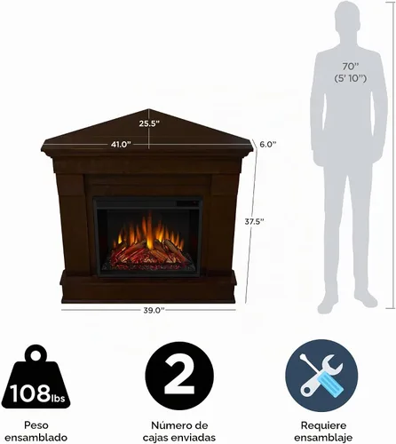 Vista 5 de Real Flame 5950E - Chimenea eléctrica esquinera Chateau, pequeña, color nogal oscuro.