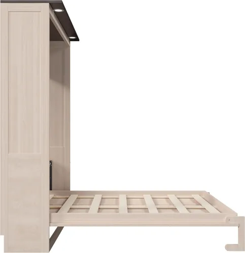 Vista 6 de MERITLINE Cama Queen Murphy con LED, armario de pared vertical de madera maciza para adultos (madera natural)